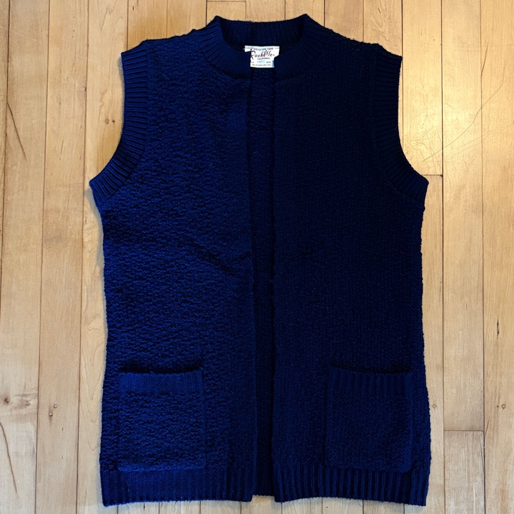 Vintage 70’s Navy Blue Sleeveless Cardigan Vest